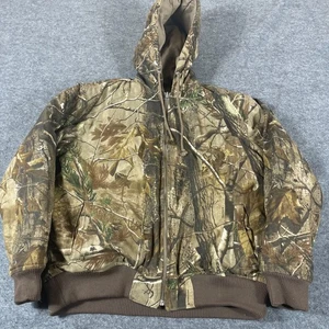 Wrangler Jacket Mens Medium Green Beige Reversible Canvas Hooded Camo Realtree - Picture 1 of 13