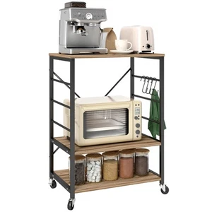 HOMCOM Scaffale da Cucina a 3 Livelli Industriale con Ruote e 4 Ganci Teak - Foto 1 di 10