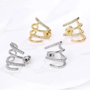 925 Sterling Silver Shinny Cubic Zirconia Claw CZ Stud Earrings Ear Wrap Cuff UK - Picture 1 of 20