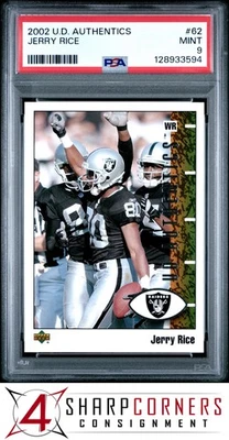 2002 UD AUTHENTICS #62 JERRY RICE RAIDERS HOF POP 1 PSA 9 - Image 1 of 3
