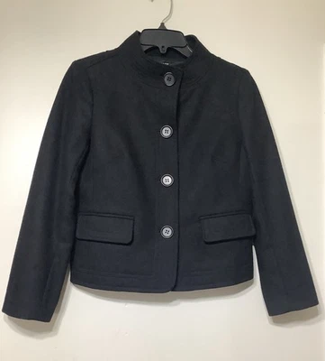 Abrigo para mujer J Crew talla 4 negro mezcla de lana guisante cierre de botones Foto 1 de 4