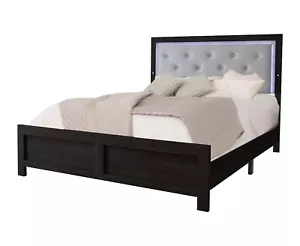 Modern Glam 1Pc King Size LED Lights Panel Bed Bedroom Set Furniture Black - Picture 1 of 2