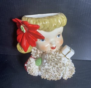 Vintage Norcrest Weihnachtsstern Mädchen Wand Taschenvase P-316 - Bild 1 von 6