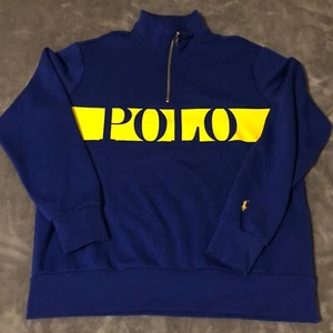Polo Ralph Lauren Mens 1/4 Zip Spellout Blue Yellow Block Logo Sz Large Pullover - Picture 1 of 7
