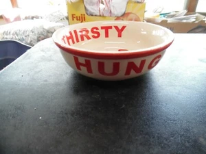 Fidos Diner ceramic tan & red pet bowl Hungry- thirsty dog - Picture 1 of 3