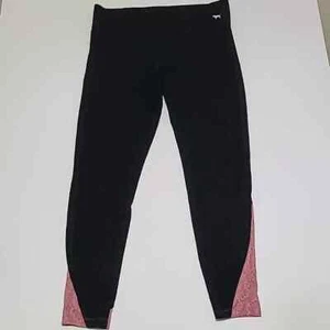 PINK VICTORIA'S SECRET YOGA Black Leggings Pink Lace Inset - Size Large - Picture 1 of 11