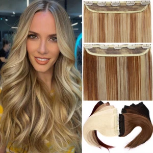 100% One Piece Clip In Real Remy Human Hair Extensions THICK Balayag Half Head - Picture 1 of 32