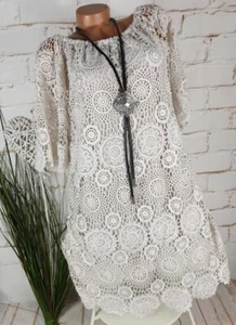 NEU ITALY BOHO VINTAGE HÄCKEL TUNIKA KLEID AUS HÄCKELSPITZE CREME 36-40 - Bild 1 von 7