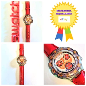Swatch Aquachrono Usado SBG100 Rojo Harbour 1993 Reloj De Pulsera Años 90 - Imagen 1 de 8