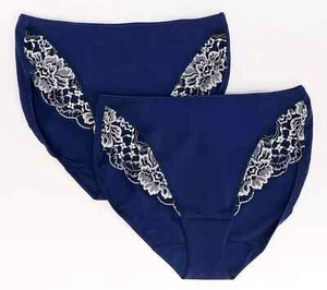 Breezies Luxe Lace Two Tone Hi-Cut Briefs Set of 2 Navy Size 1X A632202 - Picture 1 of 4