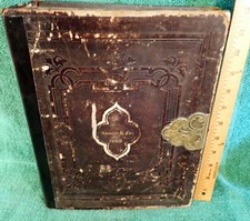 1869 LARGE LEATHER HOLY BIBLE- FOX, KAHL + OTHER GENEALOGY- PENNSYLVANIA FAMILY
