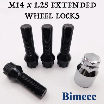 Pernos de rueda de bloqueo M14x1.25 43 mm Bimecc (negro) para BMW X1 X3 X4 X5 X6 Series Foto 1 de 4