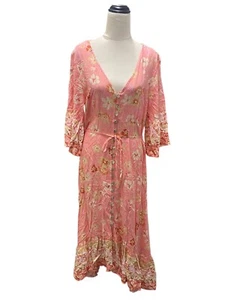 Salty Bright fairy floral boho sheer tier ruffles buttons-up maxi dress size 8 - Picture 1 of 7