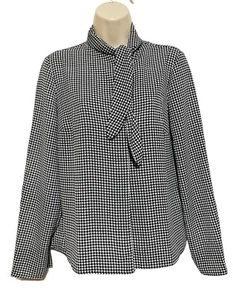 nine west Bluse klein schwarz weiß geometrischer Print langarm Bindekragenfalte - Bild 1 von 14