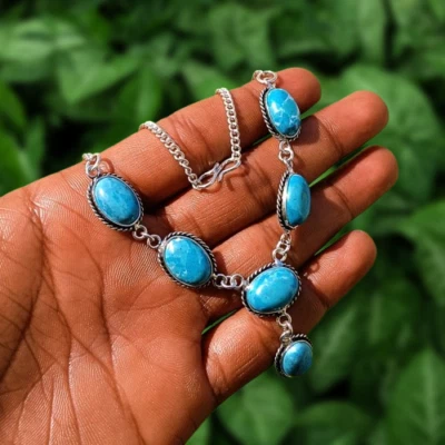 Maravillosa cadena de piedras preciosas Larimar sin cuello enchapada en plata 925 regalo para mamá joyería Foto 1 de 4