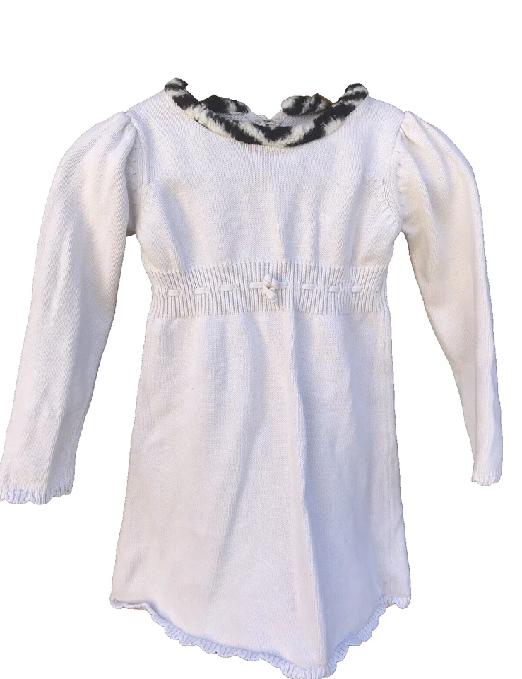 GYMBOREE Girls Size 6 Knit Sweater Dress Beige Long Sleeve Fur Trim — 第 1/4 张图片
