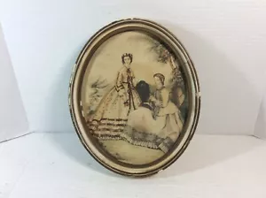 Vtg Plaster Frame with Victorian Fashion Ladies Art Print Leroy Imp Paris - Picture 1 of 14