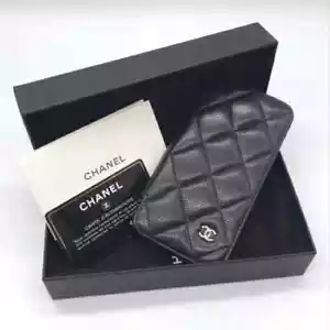 Chanel Caviar Skin Phone Case Black iPhone 12pro Notebook type w/box - Picture 1 of 6