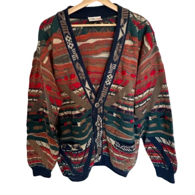 Vintage Coogi Unisex Cardigan 90s 3D Knit Sweater Rare Bold Colourful Design - Image 1 of 4
