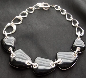 Vintage ROBERT LEE MORRIS RLM Studio Black & Chrome Choker Necklace - Picture 1 of 5