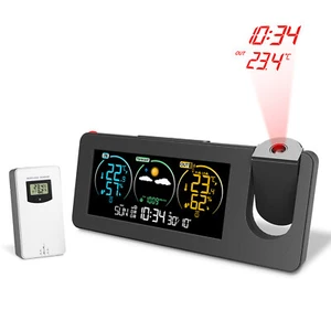 Projection Alarm Clock Projector Radio-controlled Time Snooze Weather - Picture 1 of 14