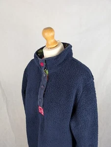 Womens JOULES Navy Blue Bonita Fleece Jacket Pullover Sherpa Button Neck Size 18 - Picture 1 of 7
