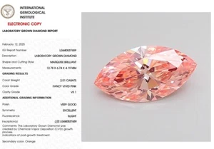 2.01 Marquise Lab diamante coltivato per anello di fidanzamento IGI fantasia rosa vivo VS1 - Foto 1 di 10