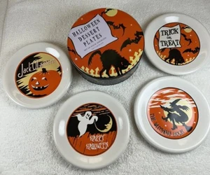 Pottery Barn Halloween Dessertteller Katze Kürbis Hexe Geist 8" 4er Set *LESEN* - Bild 1 von 16