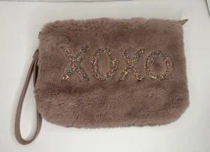 XOXO Furry Wristlet Wallet Pouch/bag Pink Sparkly Logo Faux Fur. - Picture 1 of 9