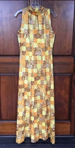 Vtg 70s Handmade Disco Multi-Color High Neck Cutout Front Boho Maxi Dress M - Picture 1 of 12