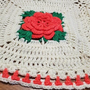 Manta afgana de ganchillo de colección hecha a mano gruesa 3D rosas rosadas abuela cuadrada 64x50" - Imagen 1 de 20