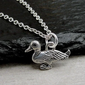 Silver Duck Necklace - Mallard Duck Charm Necklace - Waterfowl Duckling Jewelry - Picture 1 of 3