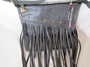 OMG Accessoires Umhängetasche grau Kunstleder Fransen Nieten Neu mit Etikett - Bild 1 von 7