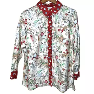 Blusa Grande Novedad Estampado Costura Artesano Temática Botón Frontal Grandmacore - Imagen 1 de 8