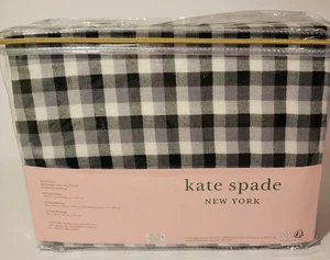 Kate Spade Black / White Flannel Bed Sheet Set Warm Cotton Flannel KING Size NEW - Picture 1 of 6