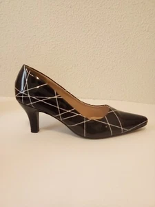 Beacon Fashion & Fit Black White Faux Patent Leather Pump 3 " Heels Sz 9.5 W - Picture 1 of 16