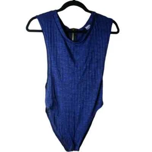 Cleo Apparel Navy Blue Womens Back Zipper Round Neck Sleeveless Bodysuit - Picture 1 of 7