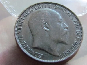 GREAT BRITAIN KING EDWARD VII ( 1910 RARE UNC ) FARTHING HIGH COLLECTABLE COIN - Picture 1 of 2