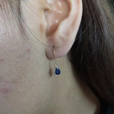 14Kt Gold Blue Sapphire Bezel Dangle Earrings - Image 1 of 4