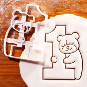 Cute Bear Number 1 Cookie Cutter - first birthday party one year old Milestone - Picture 1 of 5