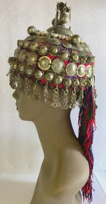 Ceremonial Tribal Cap - Vintage Afghan Turkmen Wedding Headdress Ethnic Costume - Image 1 of 4