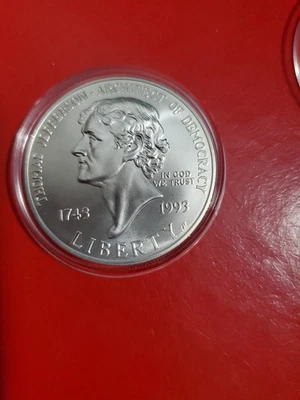 1993 P .90 Silver Dollar1 OZ The Architect Of Democracy Jefferson Protection. - Image 1 of 4