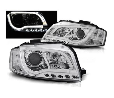 headlights for audi a3 8p 2003 2004 2005 2006-2008 led tube lights chrome lhd - Image 1 of 1