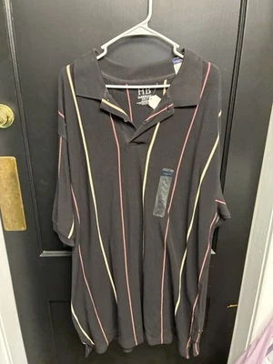 NWT Harbor Bay Men’s Black Striped Short Sleeve Polo Shirt - Size 2XLT - Image 1 of 3