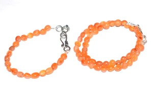 Collana con pietre preziose corniola arancione argento sterling 925 fatti a mano 5" bracciali 16" - Foto 1 di 14