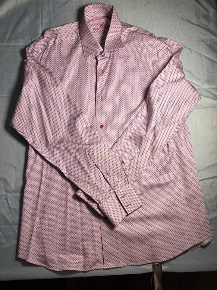 Bertigo платье рубашка мужская XL розовый длинным рукавом на пуговицах контраст манжеты хлопок - Изображение 1 из 4