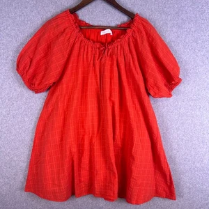 Zara Kleid Mädchen 10 rot strukturiert Puffärmel gefüttert gerafft A-Linie Freizeit Preppy - Bild 1 von 9