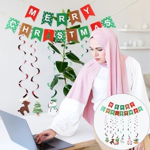 Conjunto de Bandera de Copo de Nieve Feliz Navidad Banner Navidad Decoración Colgante - Imagen 1 de 12