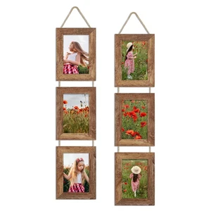 4x6 Collage Picture Frames Set of 2, Rustic Wooden Real Glass Vertical Hangin... - Picture 1 of 7