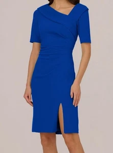Adrianna Papell Women's Blue Asymmetric-Neck Short Sleeve Sheath Dress Size 10 - Picture 1 of 2
